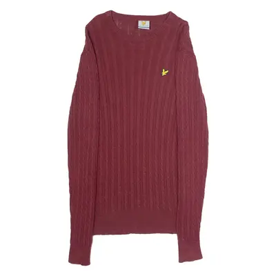 LYLE & SCOTT Golf Performance Mens Jumper Maroon Crew Neck Cable Knit M