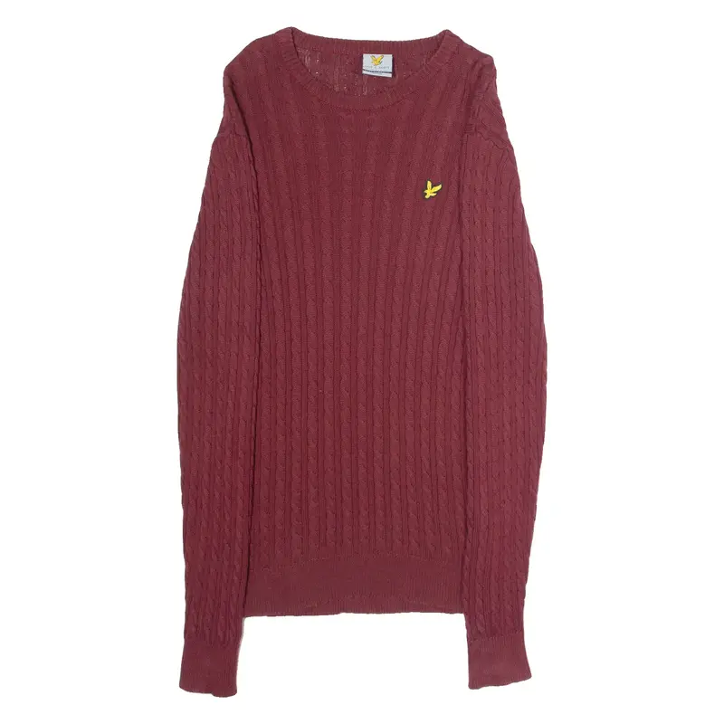 LYLE & SCOTT Golf Performance Mens Jumper Maroon Crew Neck Cable Knit M