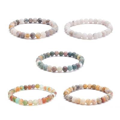 6.5mm Frosted Round Natural Mixed Stone Beads Stretch Bracelet for Girl Women