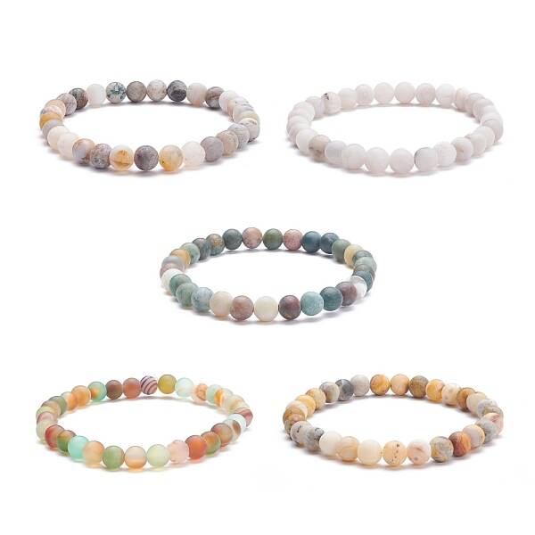 6.5mm Frosted Round Natural Mixed Stone Beads Stretch Bracelet for Girl Women