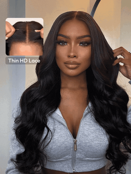 13x4 HD Bye-Bye Cap™ Wig Invisible Lace Frontal Bouncy Body Wave Black Wig