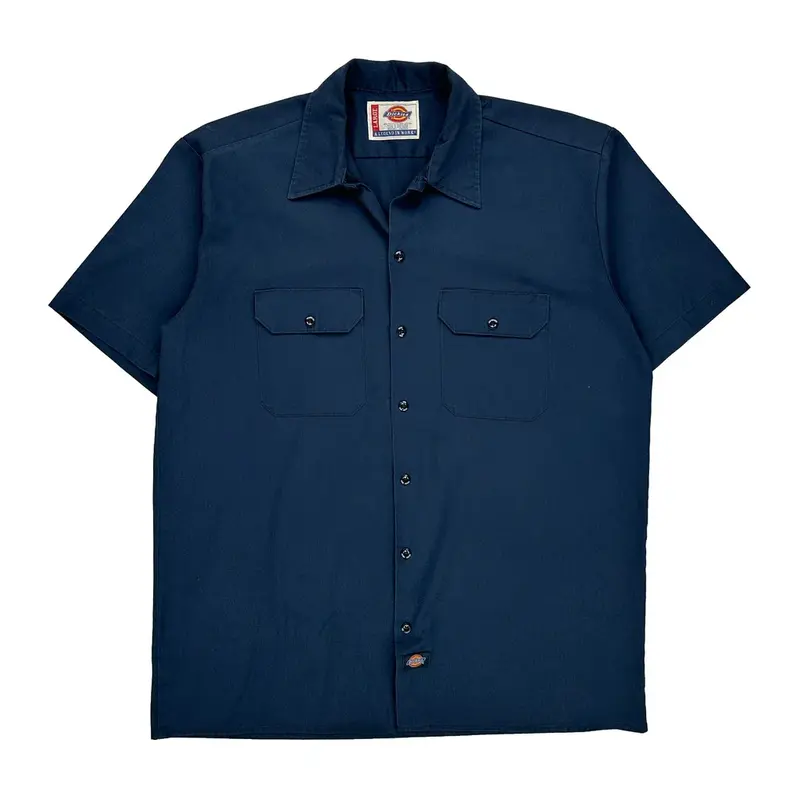 Dickies Short Sleeve Shirt - Large Blue Polyester Blend