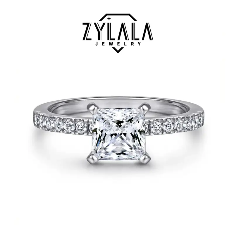 [208] 1/2/3 Synthetic Moissanite Ring Princess Cutting Luxioury Design 925 Sterling Silver Promise Ring Engagement Wedding Gi...