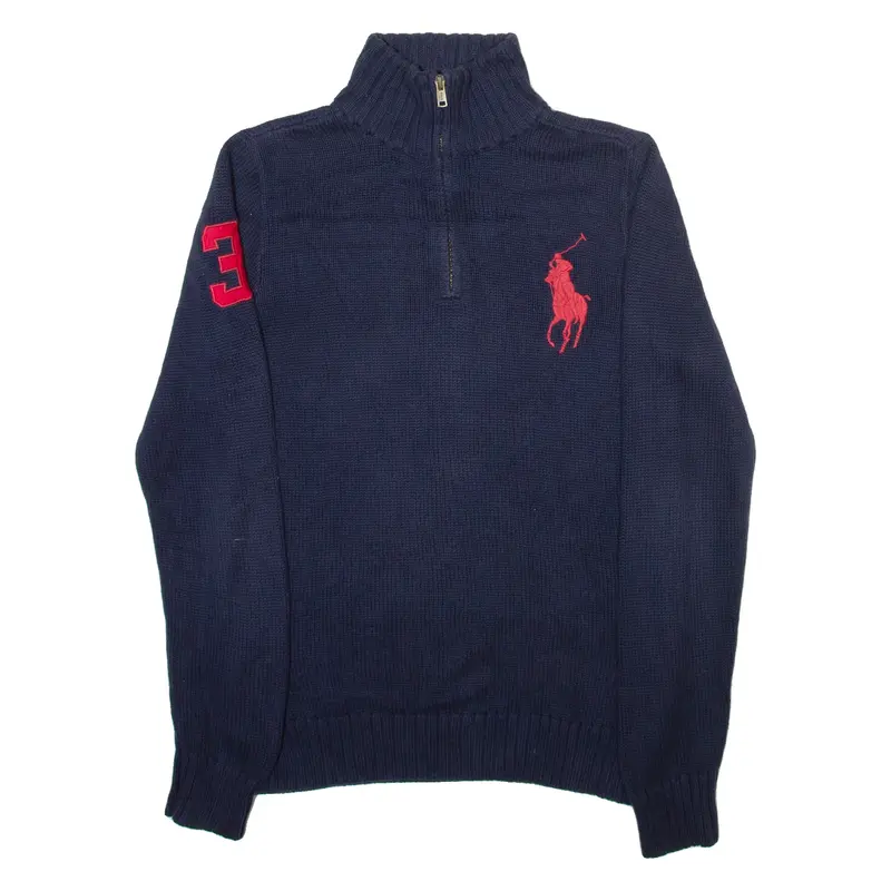 POLO RALPH LAUREN Boys Jumper Blue 1/4 Zip Tight Knit XL