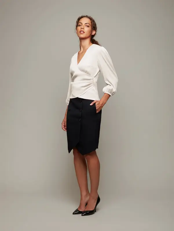 ROSEMARY | Wrap Silk Blouse | Size: Ivory / M