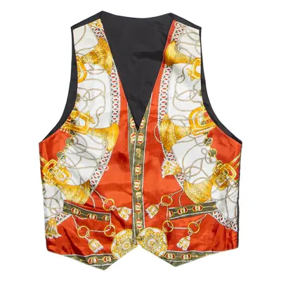 Mens Blazer Waistcoat Red Faux Silk 90s Crazy Pattern M