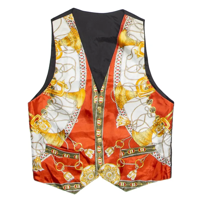 Mens Blazer Waistcoat Red Faux Silk 90s Crazy Pattern M