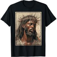 Ootd T Shirt Black Jesus Shirt Face Of Jesus Cross With Crown Of Thorns T-Shirt