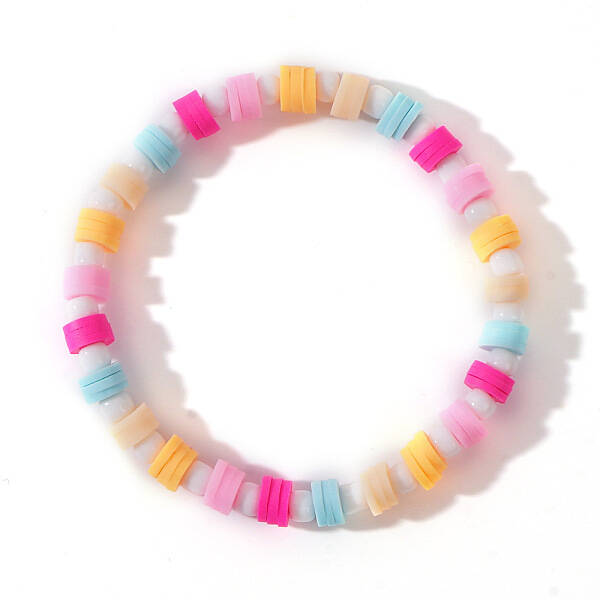 Sweet Fashion Heishi Polymer Clay with Glass Seed Beaded Stretch Bracelets