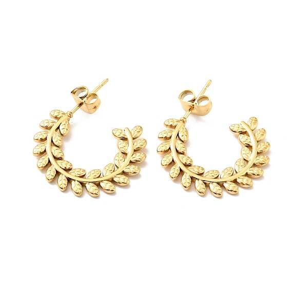 Ion Plating(IP) 304 Stainless Steel Olive Leaf Wrap Stud Earrings