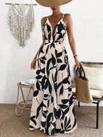 Women's All Over Leaf Print Backless Dress, Bohemian Casual Sleeveless Maxi Dress for Summer, Women's Clothing for Daily Wear...