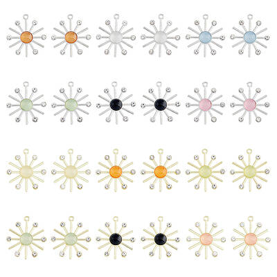 24Pcs 12 Colors Cat Eye Sun Pendants with Crystal Rhinestone