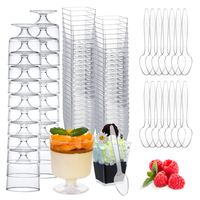 150Packs 5OZ Dessert Cups with Spoons 100 Packs Of 5Oz Plastic Dessert Cups(square), 50 Plastic Goblets(round), 150 Plastic S...