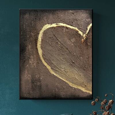 Large Abstract Heart Painting On Canvas Brown Wall Art Hand Painted Art Impasto Painting Romantic Gift For Couple Artwork Hom...