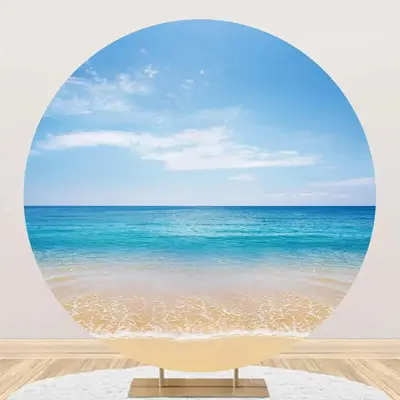 Round Coastal Sandy Beach Blue Sky Summer Backdrop - Aperturee