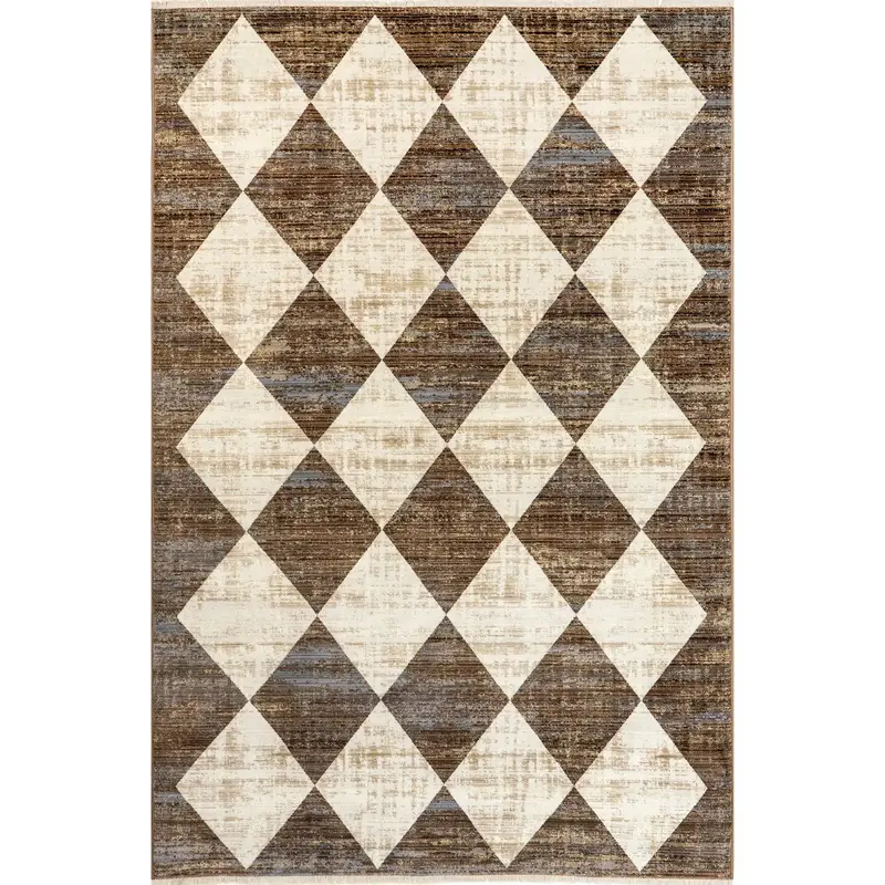 Meline Checkered Fringe Area Rug with Checkered Pattern and Classic Design Bedroom
