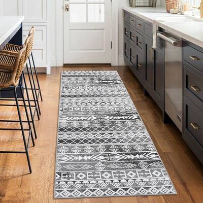 Garvee Geometric Runner Rug 2x6 - Machine Washable, Easy-Cleaning, Non-Shedding, Stain Resistant, Non-Slip, Foldable Indoor M...