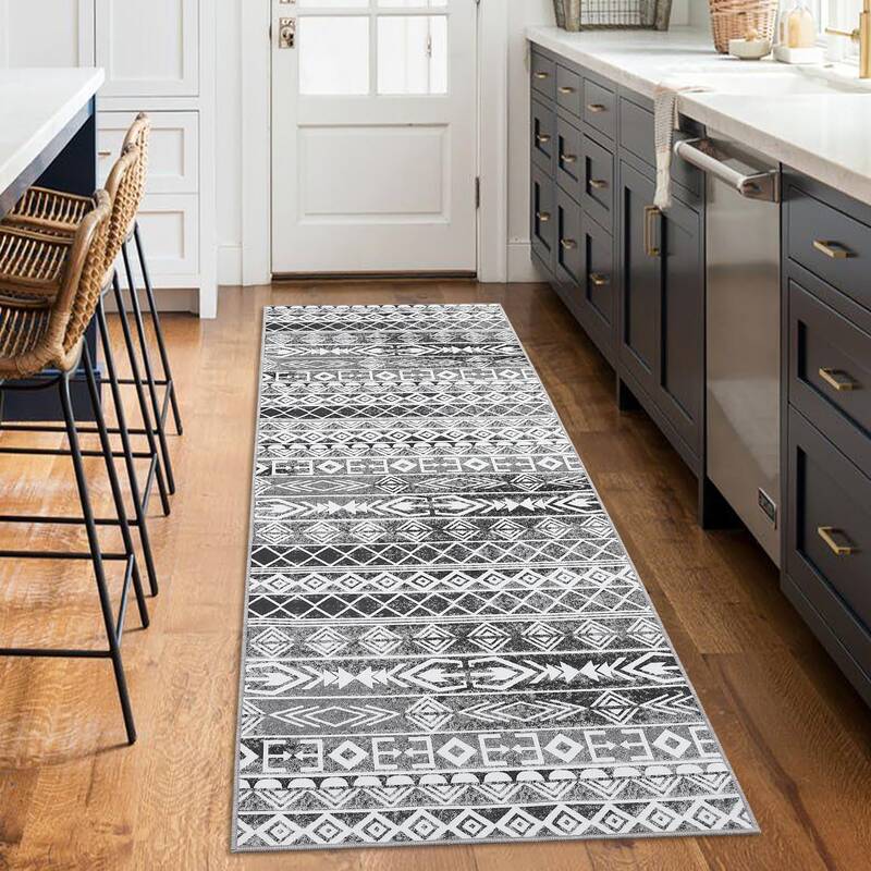Garvee Geometric Runner Rug 2x6 - Machine Washable, Easy-Cleaning, Non-Shedding, Stain Resistant, Non-Slip, Foldable Indoor M...