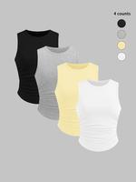 Women's Solid Round Neck Tank Top, Casual Sleeveless Top for Daily Wear, Ladies Clothes for All Seasons, Summer Tops, Solid C...