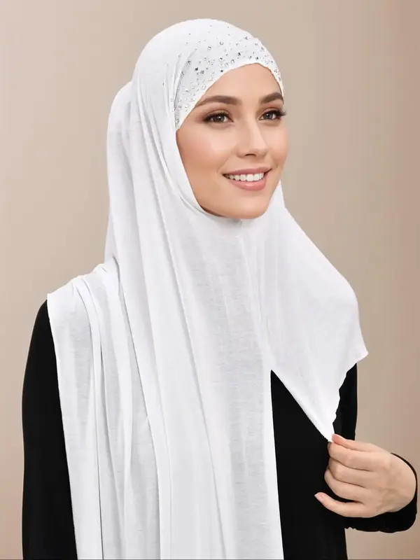 Women's Glittering Square Decor Instant Hijab, Modest Casual Comfortable Long Hijab for Daily Wear, Fashion Accessories for W...