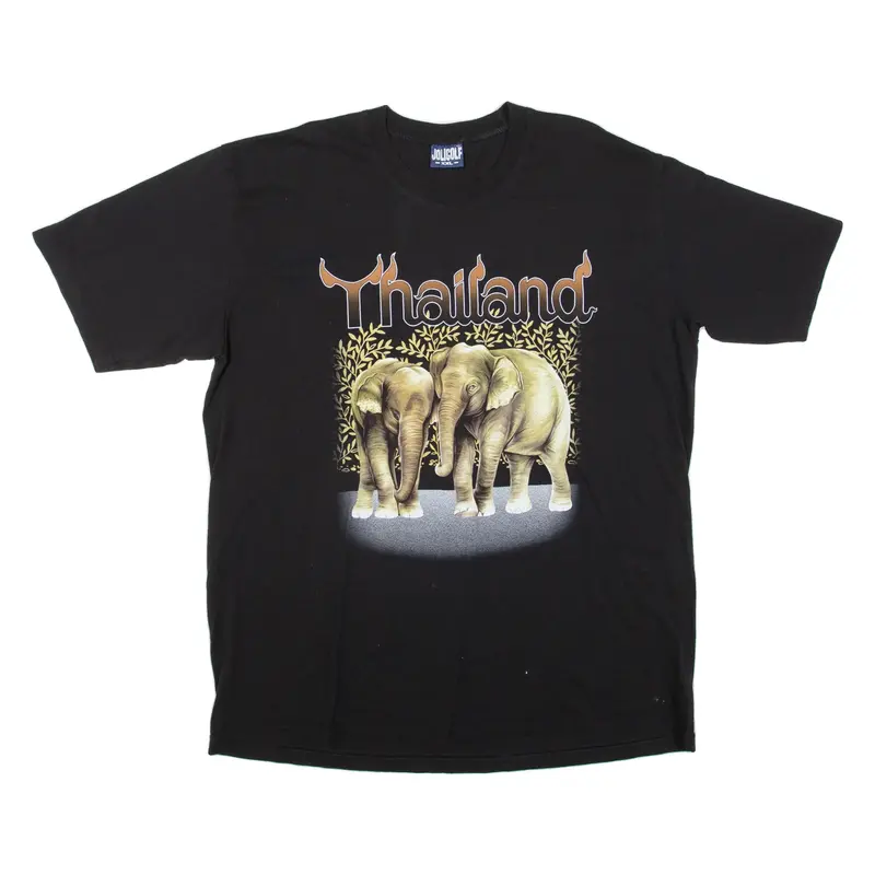 JOLIGOLF Thailand Elephant Mens T-Shirt Black Crew Neck 2XL