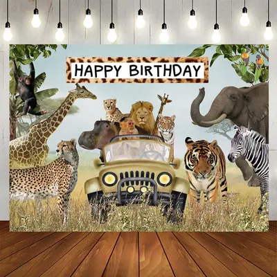 Aperturee Jungle Animals Birthday Wildlife Backdrop for Boys