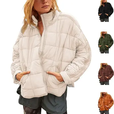 Tanming Women's Lightweight Quilted Puffer Jacket Long Sleeve Full Zip Casual Padded Coat  with Side Pockets