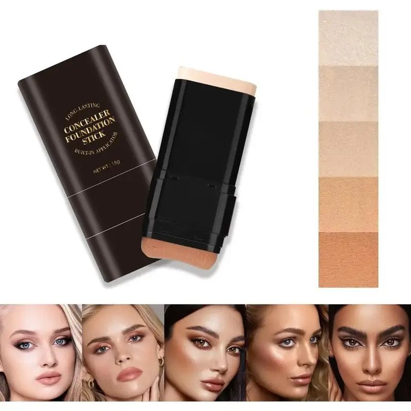 Dual Foundation Concealer Stick, Dual-ended with Built-in Brush, Moisturizing & Lightweight - Buy 2 Get 1: One Tearable Lipst...