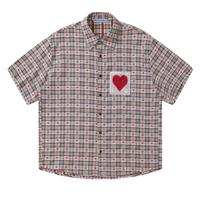 Aelfric Eden Cut-Out Heart Short Sleeve Shirt Collar Button Down Plaid Casual Tshirt Tops