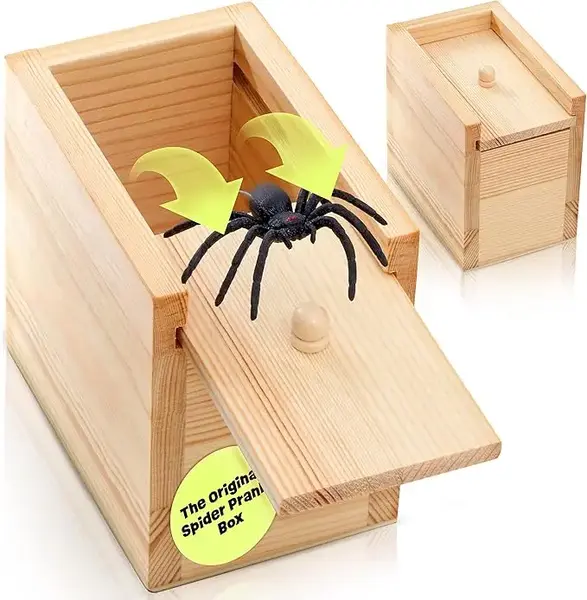 Original Spider Prank Box - Wooden Jump Scare Gag Gift for Adults, April Fools & Halloween Pranks Kit, Funny Birthday Surpris...