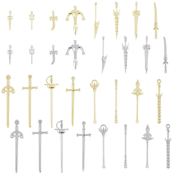 32Pcs 32 Style Rack Plating Alloy Big Pendants