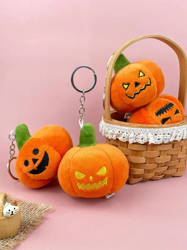 Halloween Themed Pumpkin Shaped Plush Bag Charm, Cute Cartoon Plush Keychain for Bag Decoration, Bag Charm for Women & Men, H...