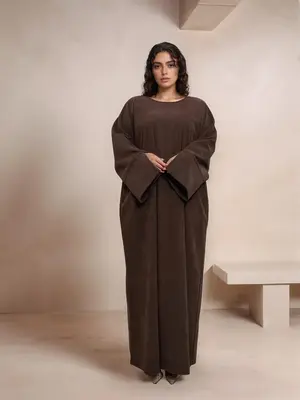 Women's Solid Color Corduroy Kaftan Dress, Casual Modest Chic Long Sleeve Round Neck Maxi Dress for Daily Wear, Ladies Clothe...