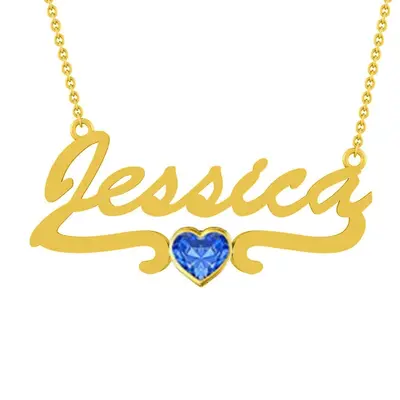 10K Gold Heart Personalized Birthstone With Personalized Classic Name Pendant Necklace For Women