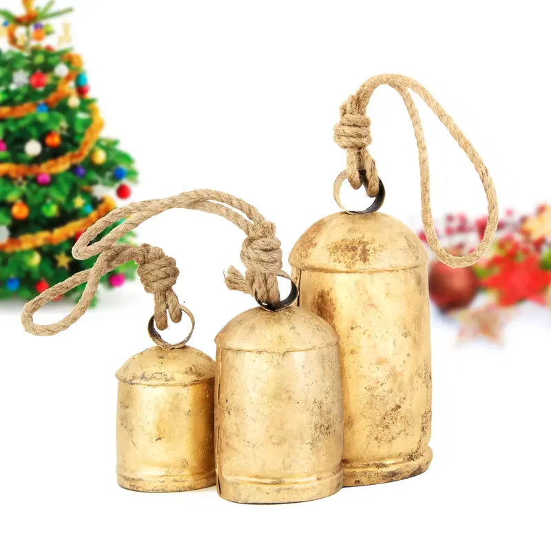 Vintage Rustic Bell Christmas Bell Set - Shabby Chic Holiday Decor - Set of 3 Bells in Various Sizes- Create a Festive Ambian...