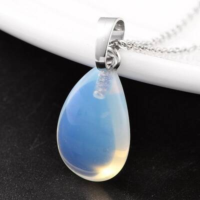 Teardrop Platinum Tone Brass Opalite Pendants