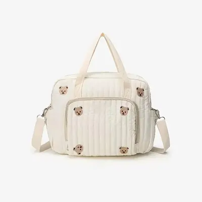 Cute Bear & Floral Embroidery Diaper Bag, Fashionable Shoulder Bag for Mom, Casual Versatile Crossbody Bag for Travel, Baby T...