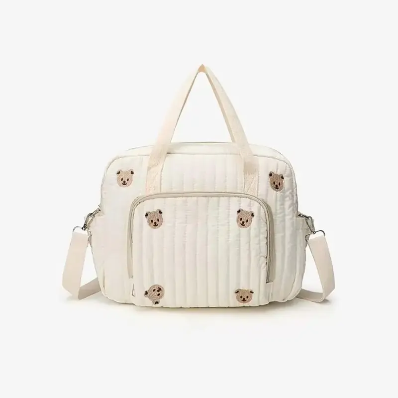 Cute Bear & Floral Embroidery Diaper Bag, Fashionable Shoulder Bag for Mom, Casual Versatile Crossbody Bag for Travel, Baby T...