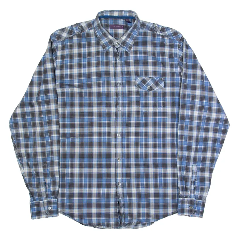 TED BAKER Mens Shirt Blue Check Long Sleeve L