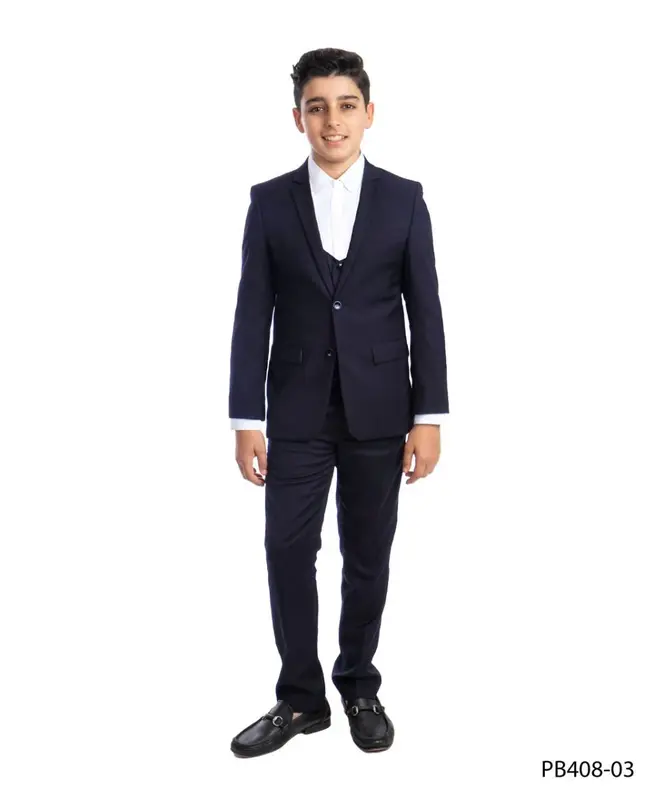 Perry Ellis Boys' 4-Piece Suit with White Shirt & U Shaped Vest