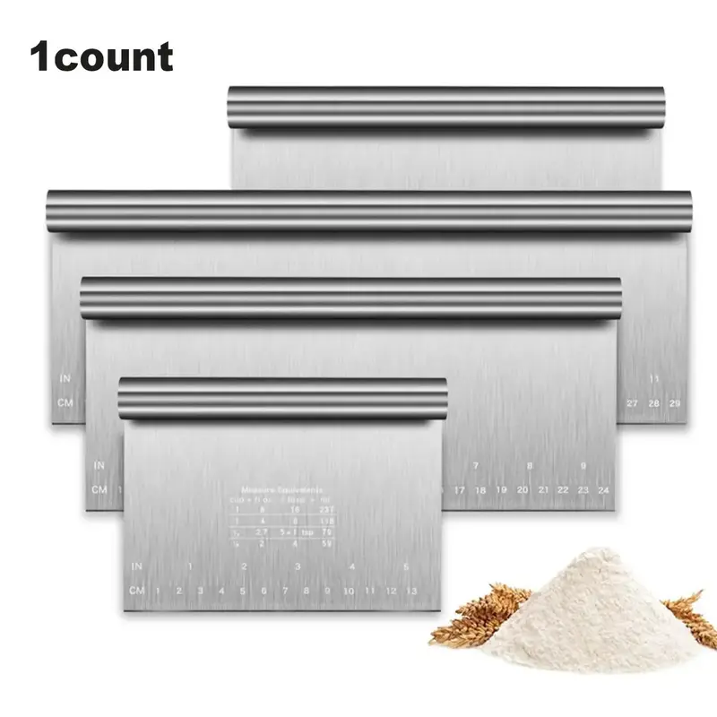 Stainless Steel Dough Cutter, Bread Scraper, Pastry Cake Smoother with Measuring Scale and Conversion Chart, Dishwasher Safe ...