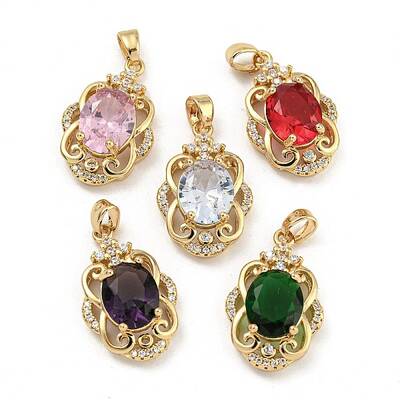 Brass Micro Pave Clear Cubic Zirconia Pendants
