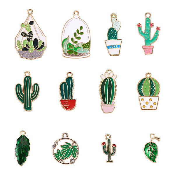 48Pcs 12 Style Alloy Enamel Pendants