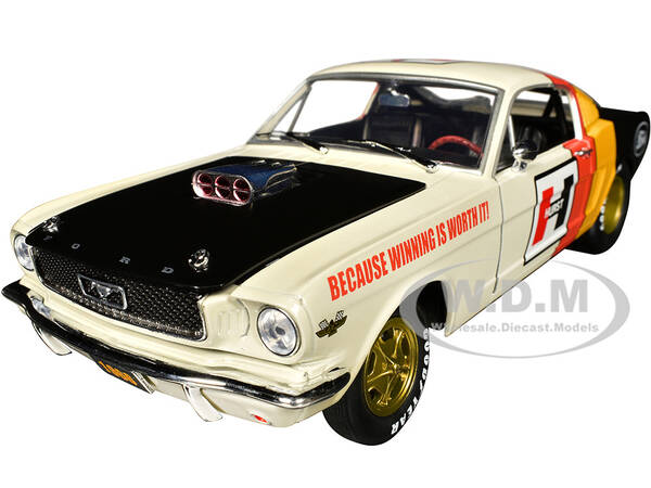 1966 Ford Mustang Fastback 2+2 Off White and Black with Red and Yellow Stripes Hurst Shifters Limited Edition to 6000 piece...