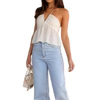 New Fashion Women Tank Tops Solid Color Tie-Up Halter Neck Casual Vests Summer Sleeveless Tops Streetwear