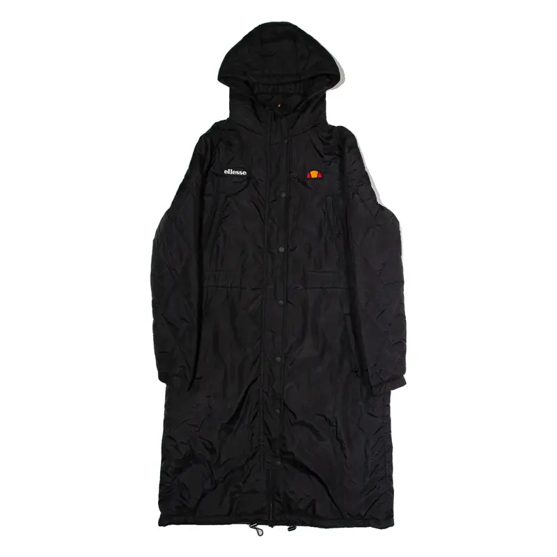 ELLESSE Womens Puffer Coat Black Hooded UK 10