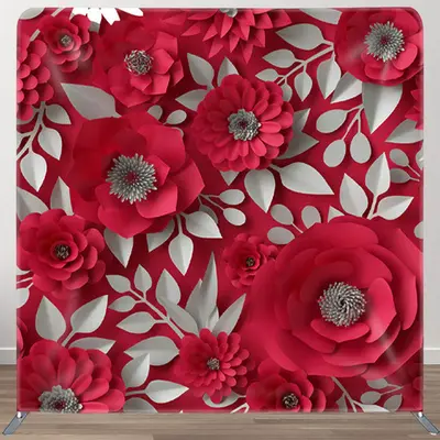 Aperturee Paper White Leaves Red Floral Backdrop For Party Decor - Aperturee