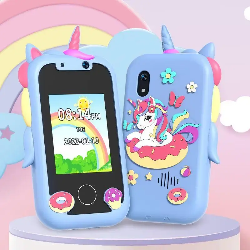 Unicorn Pattern Touch Screen Phone Camera, Cute Cartoon Design Camera Phone with Lanyard, Touch Screen Learning Toy, Birth...