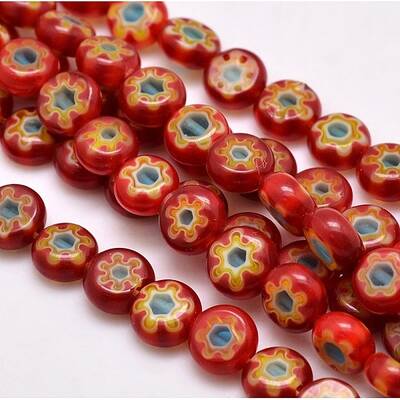 Handmade Millefiori Glass Flat Round Bead Strands