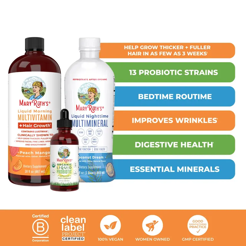 MaryRuth's Triad of Health + Hair Growth Bundle - Liquid Multivitamin + Hair Growth - Liquid Multimineral - Organic Liquid Pr...